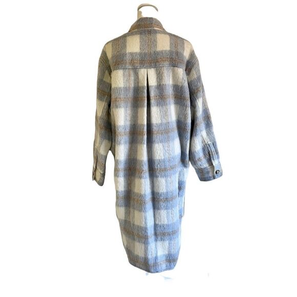Reformation Ainslie Wool-Blend Long Jacket in Light Blue Plaid Large MSRP $268 - Picture 3 of 14